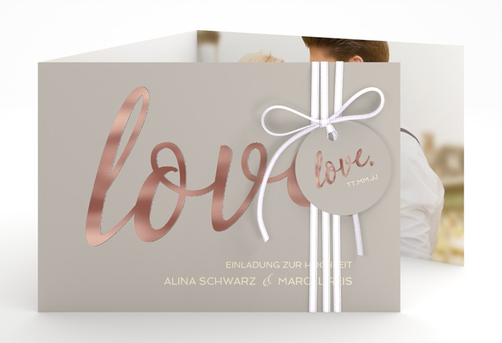 Hochzeitseinladung Glam A6 Doppel-Klappkarte grau rosegold