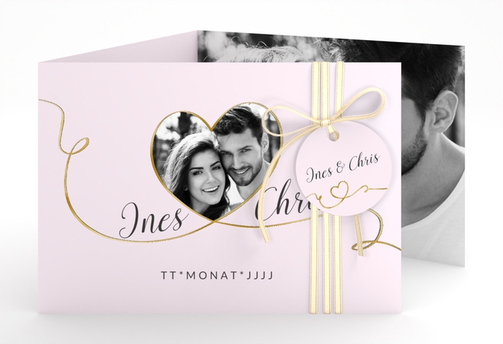Hochzeitseinladung Dolce A6 Doppel-Klappkarte rosa gold