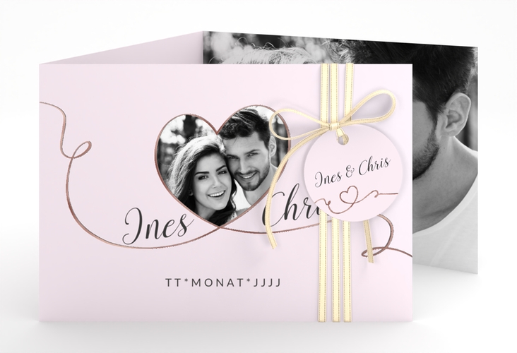 Hochzeitseinladung Dolce A6 Doppel-Klappkarte rosa rosegold