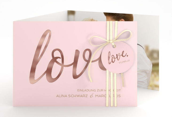 Hochzeitseinladung Glam A6 Doppel-Klappkarte rosa rosegold