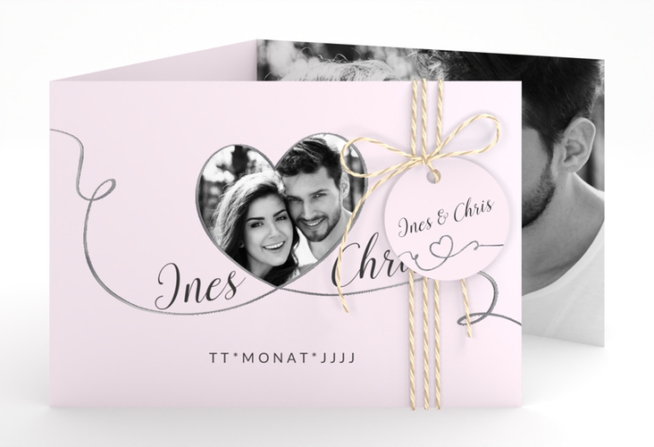 Hochzeitseinladung Dolce A6 Doppel-Klappkarte rosa silber