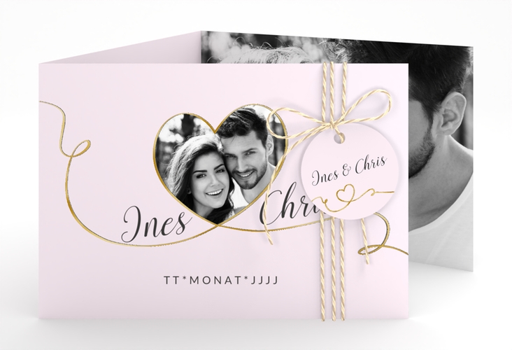 Hochzeitseinladung Dolce A6 Doppel-Klappkarte rosa gold