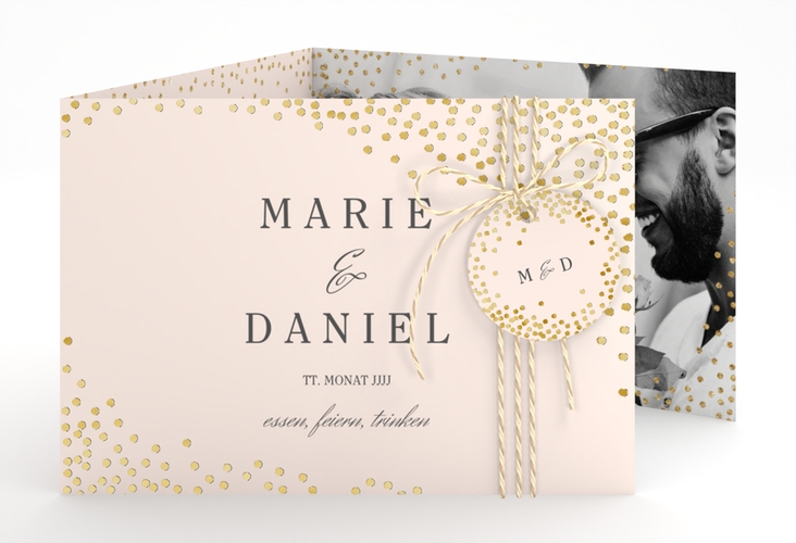 Hochzeitseinladung Glitter A6 Doppel-Klappkarte rosa gold