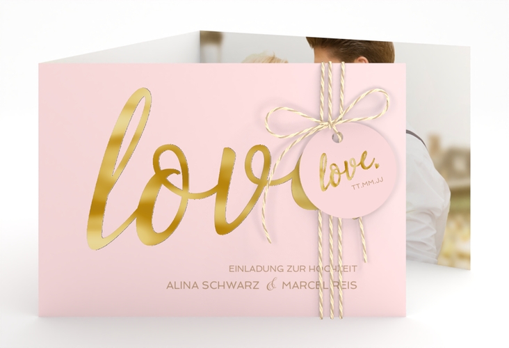 Hochzeitseinladung Glam A6 Doppel-Klappkarte rosa gold