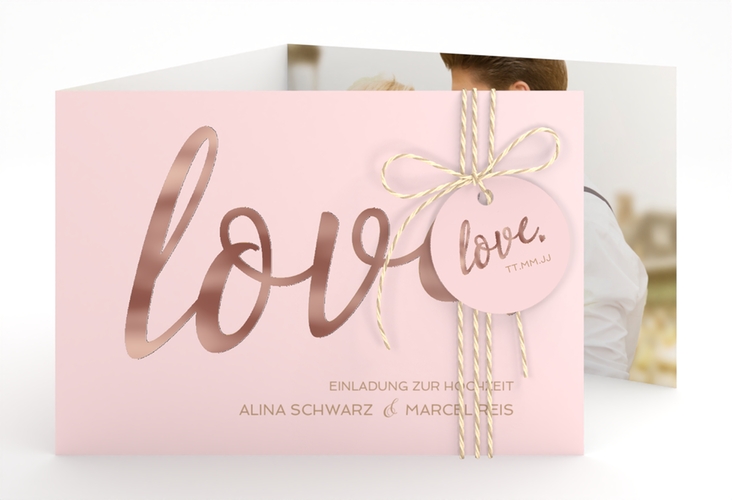 Hochzeitseinladung Glam A6 Doppel-Klappkarte rosa rosegold
