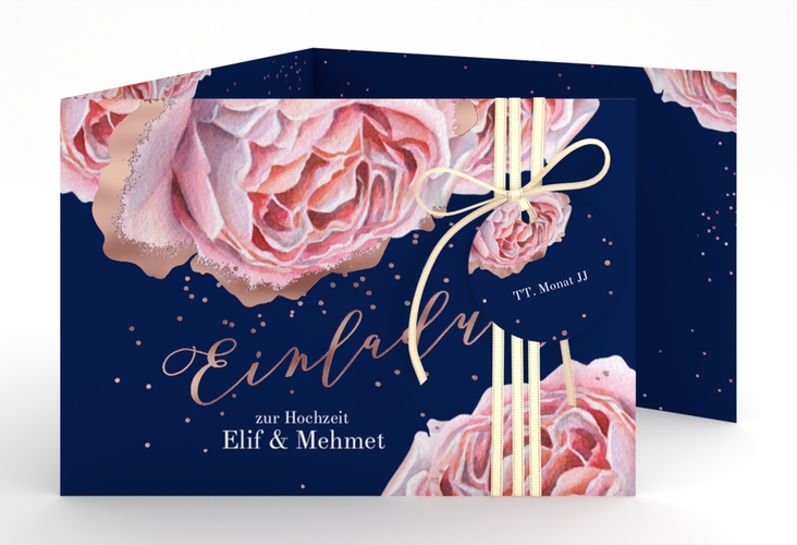 Hochzeitseinladung Cherie A6 Doppel-Klappkarte rosa rosegold