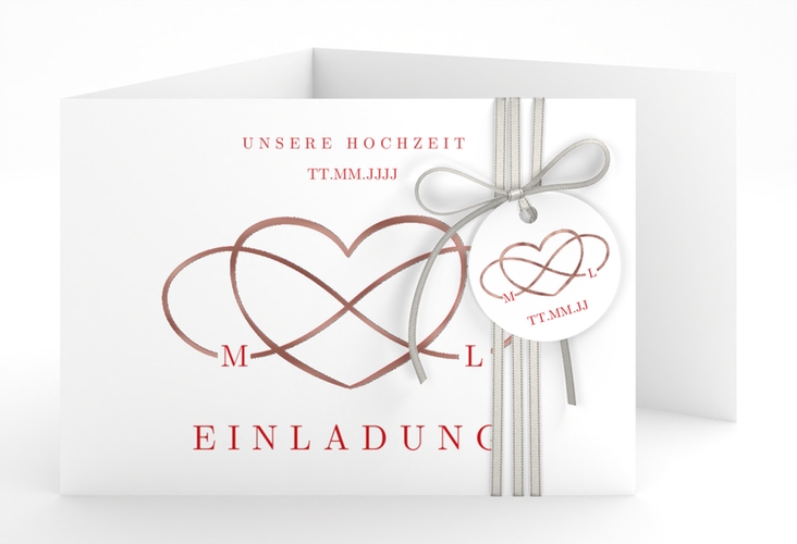 Hochzeitseinladung Infinity A6 Doppel-Klappkarte rot rosegold