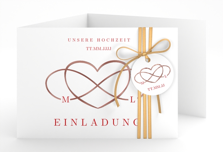 Hochzeitseinladung Infinity A6 Doppel-Klappkarte rot rosegold