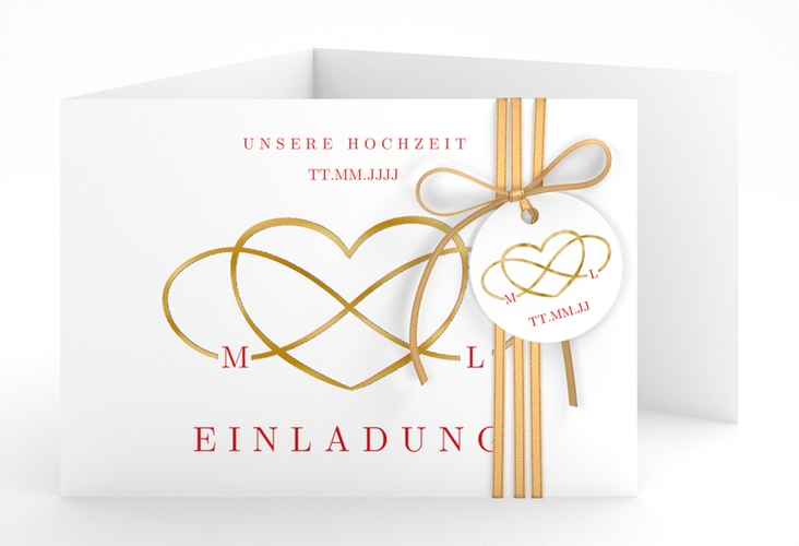 Hochzeitseinladung Infinity A6 Doppel-Klappkarte rot gold