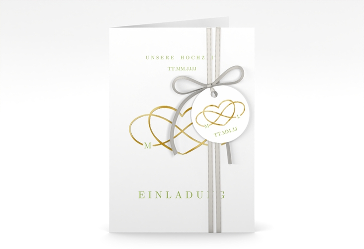 Einladungskarte Hochzeit Infinity A6 Klappkarte hoch gruen gold
