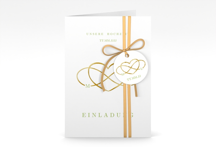 Einladungskarte Hochzeit Infinity A6 Klappkarte hoch gruen gold