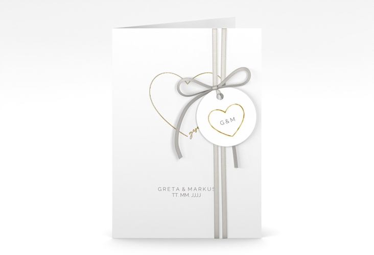 Einladungskarte Hochzeit Lebenstraum A6 Klappkarte hoch weiss gold