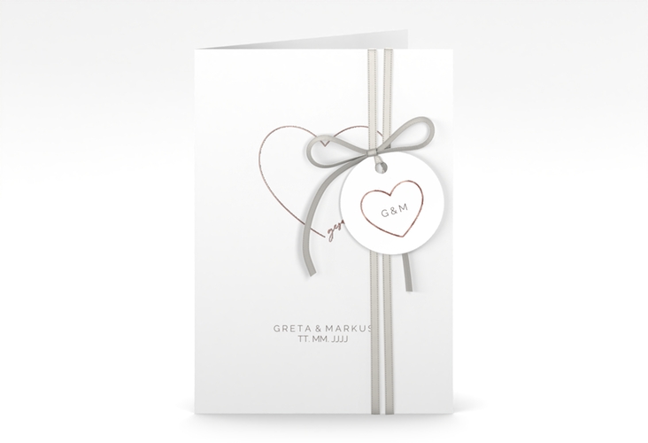 Einladungskarte Hochzeit Lebenstraum A6 Klappkarte hoch weiss rosegold