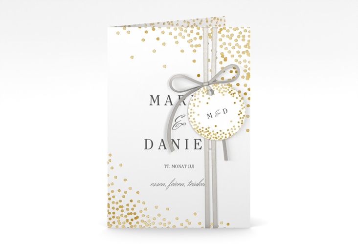 Einladungskarte Hochzeit Glitter A6 Klappkarte hoch weiss gold