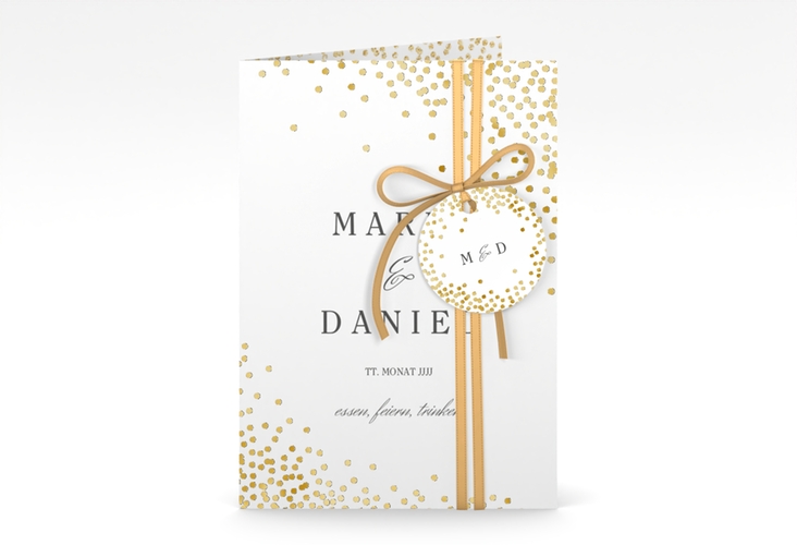 Einladungskarte Hochzeit Glitter A6 Klappkarte hoch weiss gold
