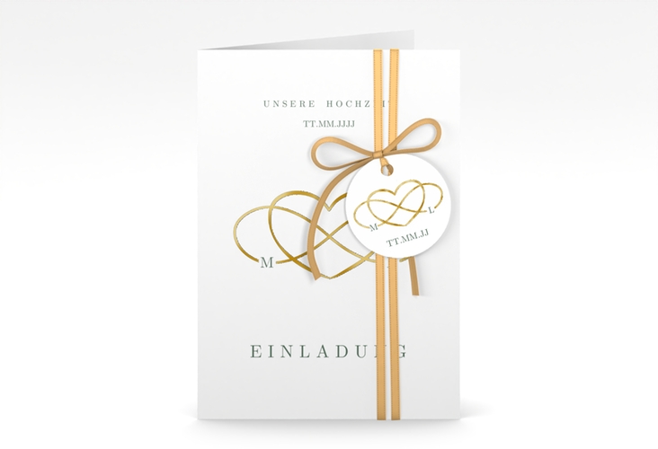 Einladungskarte Hochzeit Infinity A6 Klappkarte hoch gruen gold