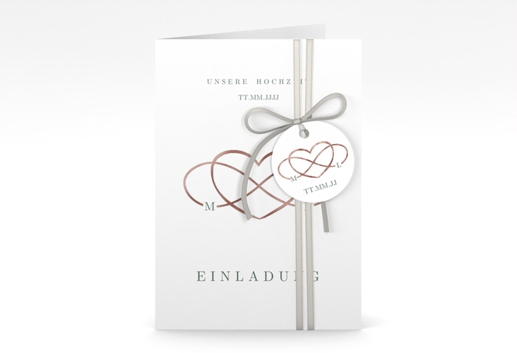 Einladungskarte Hochzeit Infinity A6 Klappkarte hoch gruen rosegold