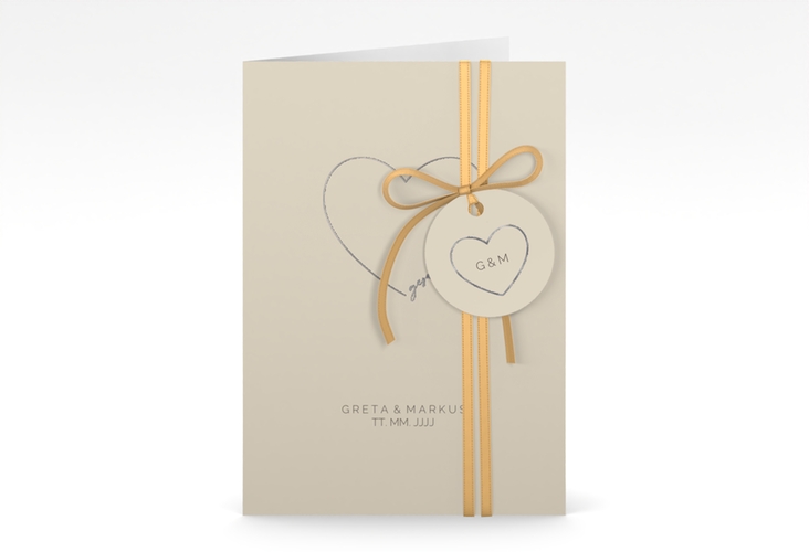 Einladungskarte Hochzeit Lebenstraum A6 Klappkarte hoch beige silber