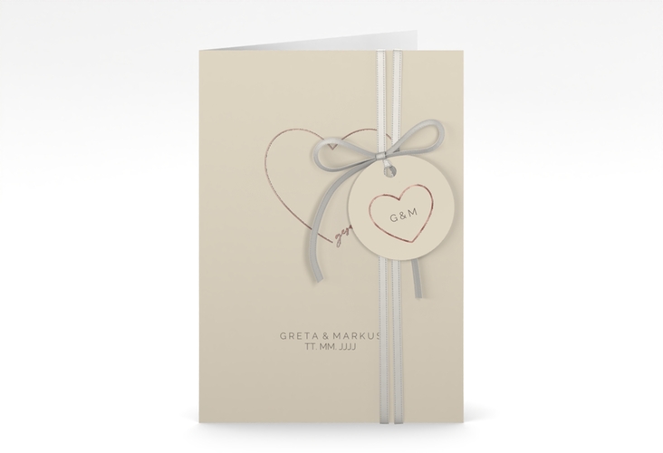 Einladungskarte Hochzeit Lebenstraum A6 Klappkarte hoch beige rosegold