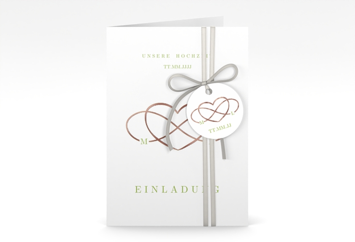 Einladungskarte Hochzeit Infinity A6 Klappkarte hoch gruen rosegold