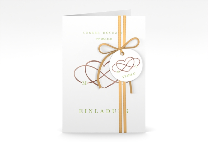 Einladungskarte Hochzeit Infinity A6 Klappkarte hoch gruen rosegold