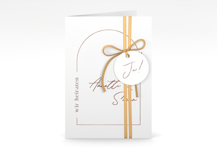 Einladungskarte Hochzeit Rundung A6 Klappkarte hoch weiss rosegold