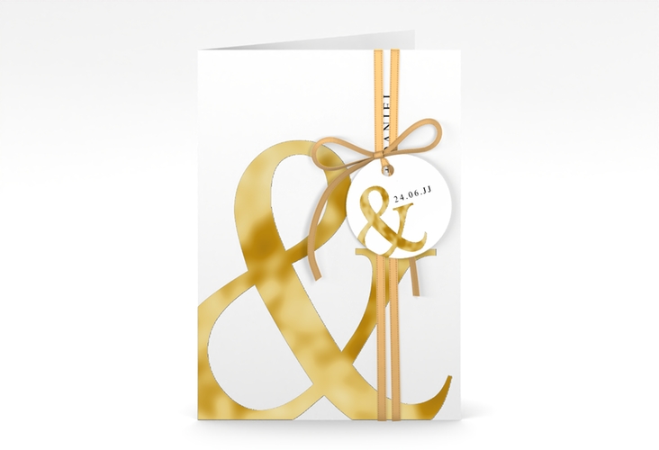 Einladungskarte Hochzeit And A6 Klappkarte hoch weiss gold