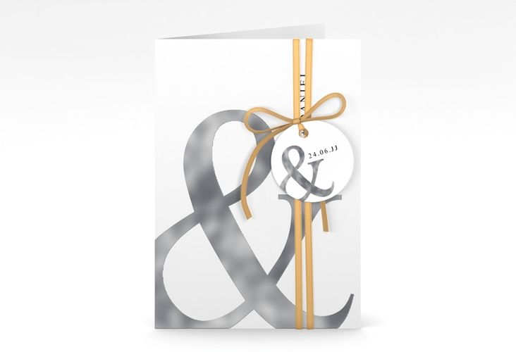 Einladungskarte Hochzeit And A6 Klappkarte hoch weiss silber
