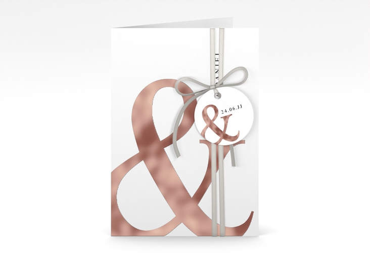 Einladungskarte Hochzeit And A6 Klappkarte hoch weiss rosegold