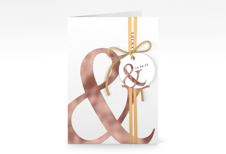 Einladungskarte Hochzeit And A6 Klappkarte hoch weiss rosegold