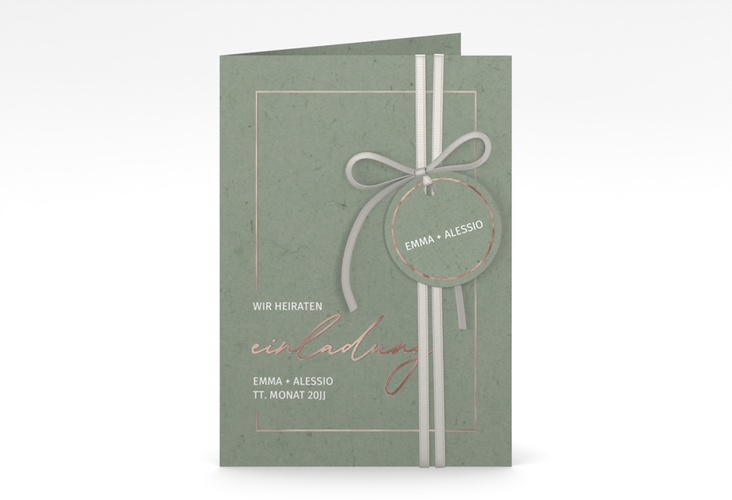 Einladungskarte Hochzeit Simple Line A6 Klappkarte hoch gruen rosegold