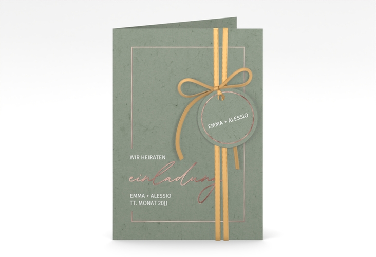 Einladungskarte Hochzeit Simple Line A6 Klappkarte hoch gruen rosegold
