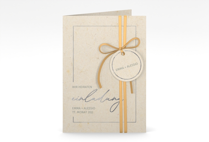 Einladungskarte Hochzeit Simple Line A6 Klappkarte hoch beige silber