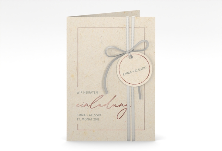 Einladungskarte Hochzeit Simple Line A6 Klappkarte hoch beige rosegold