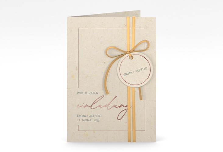 Einladungskarte Hochzeit Simple Line A6 Klappkarte hoch beige rosegold