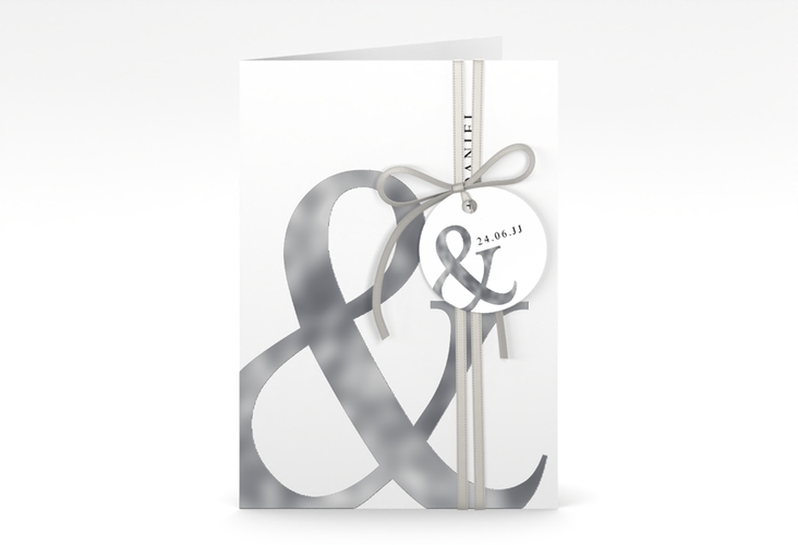 Einladungskarte Hochzeit And A6 Klappkarte hoch weiss silber