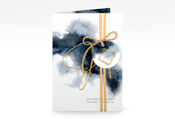 Einladungskarte Hochzeit Aquarellic A6 Klappkarte hoch weiss gold