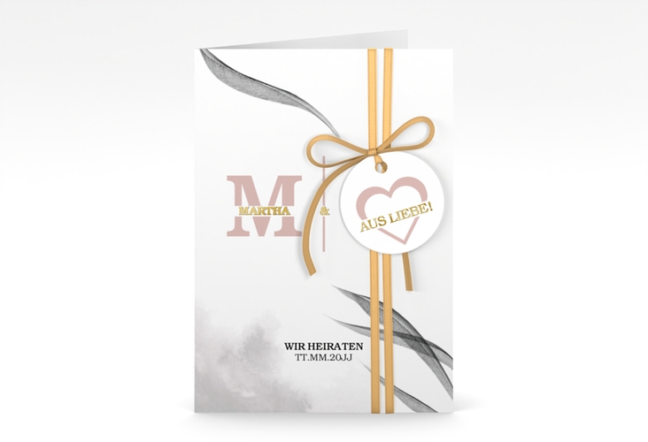 Einladungskarte Hochzeit Initialen A6 Klappkarte hoch weiss gold