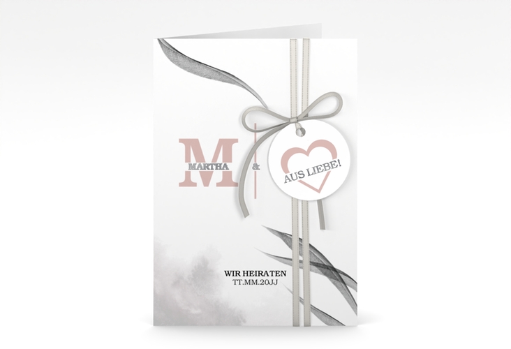 Einladungskarte Hochzeit Initialen A6 Klappkarte hoch weiss silber