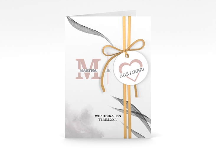 Einladungskarte Hochzeit Initialen A6 Klappkarte hoch weiss silber