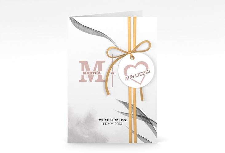 Einladungskarte Hochzeit Initialen A6 Klappkarte hoch weiss rosegold