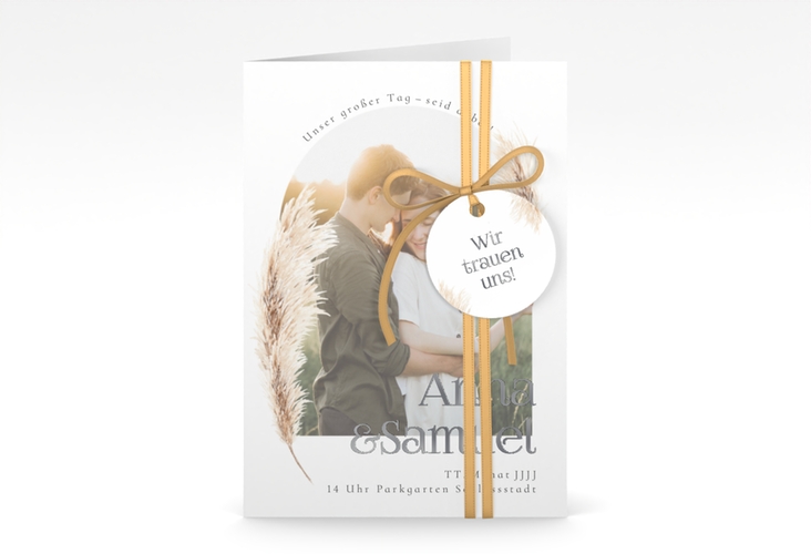 Einladungskarte Hochzeit Boholove A6 Klappkarte hoch weiss silber