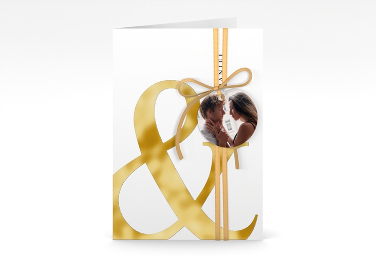 Einladungskarte Hochzeit And A6 Klappkarte hoch weiss gold