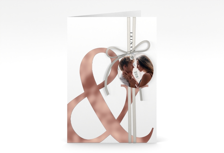 Einladungskarte Hochzeit And A6 Klappkarte hoch weiss rosegold