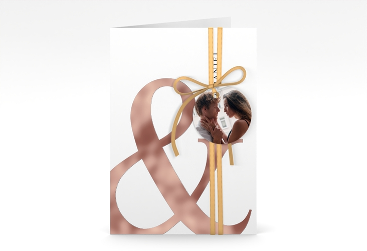 Einladungskarte Hochzeit And A6 Klappkarte hoch weiss rosegold