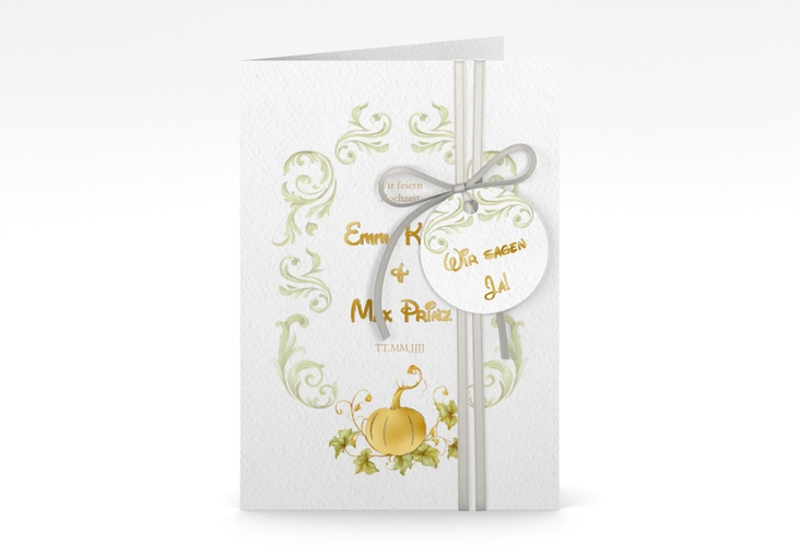 Einladungskarte Hochzeit Märchenhaft A6 Klappkarte hoch gruen gold
