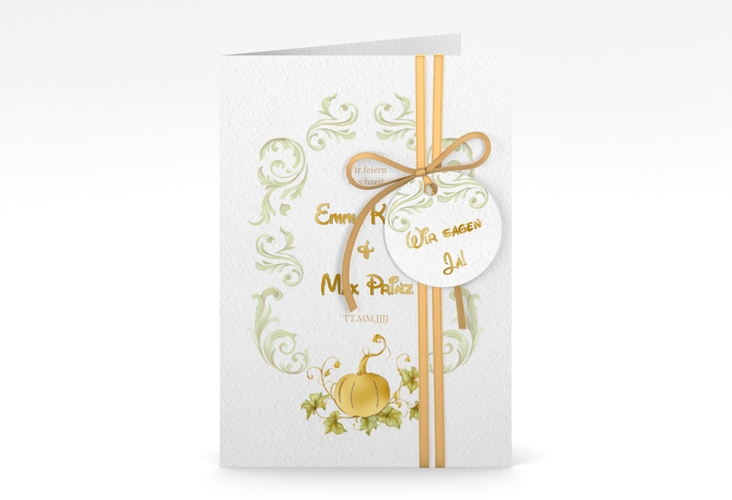Einladungskarte Hochzeit Märchenhaft A6 Klappkarte hoch gruen gold