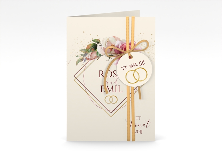 Einladungskarte Hochzeit Rosenbogen A6 Klappkarte hoch beige gold