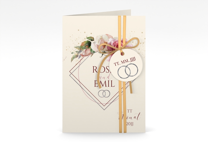 Einladungskarte Hochzeit Rosenbogen A6 Klappkarte hoch beige silber