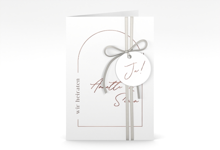 Einladungskarte Hochzeit Rundung A6 Klappkarte hoch weiss rosegold